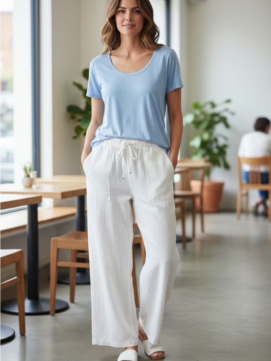 GAP Pants - GAP Women’s White Drawstring Linen-Blend Pants Minimalist Spring Summer
